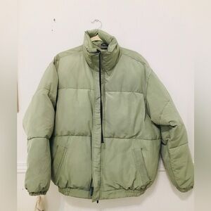 Fear of God‎ Essentials puffer in sage green